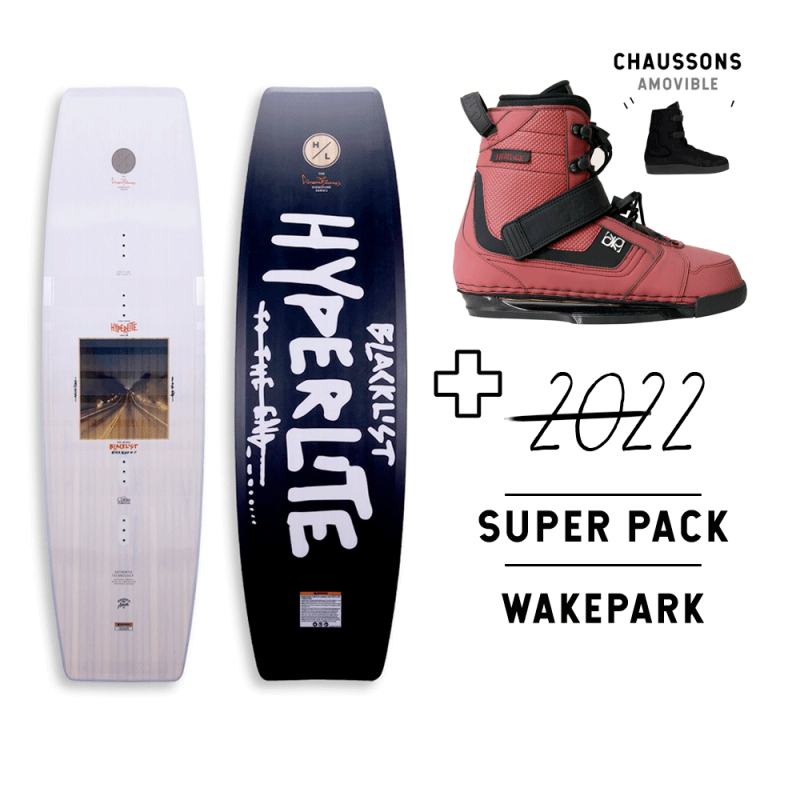 Pack wakeboard 2022 Hyperlite Blacklist + chausses Heritage Double Up