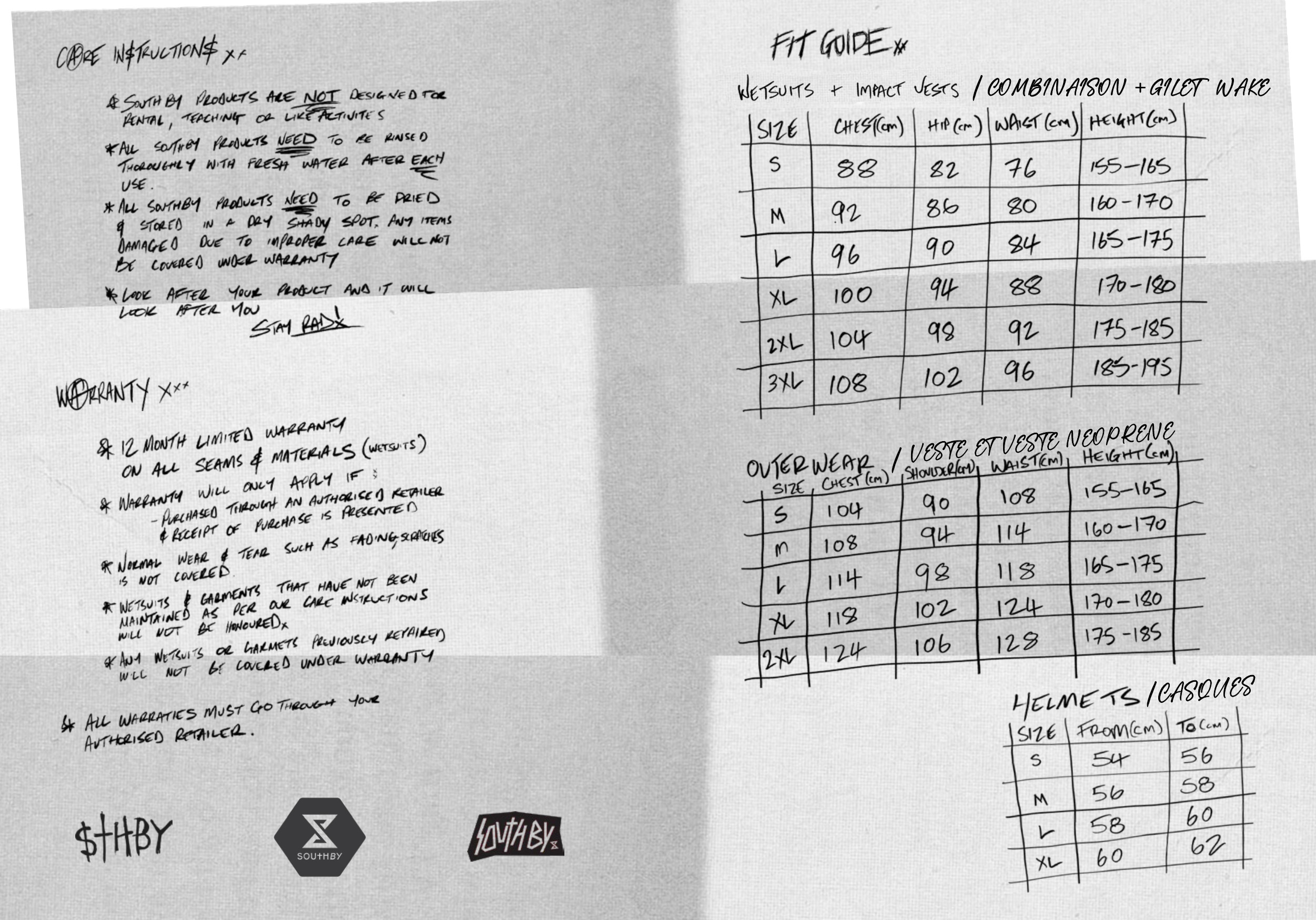 size chart south by - guide des tailles south by